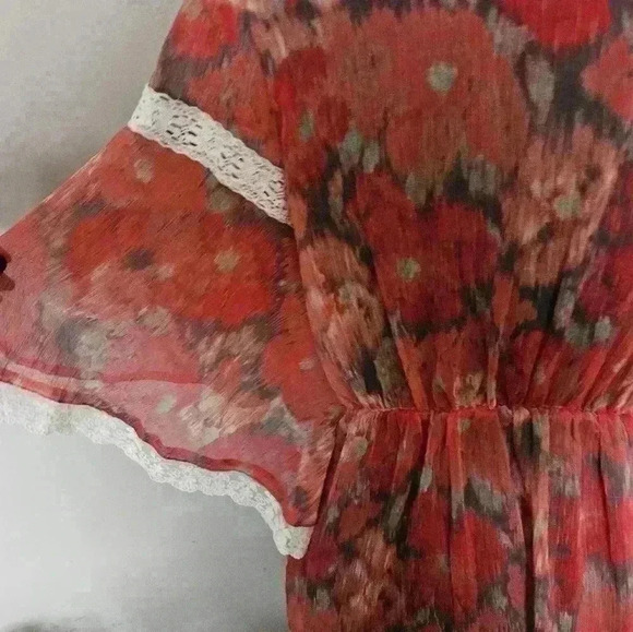 Free People Daydreamer Batwing Crotchet Lace Trim Multicolored Sheer Top S - Picture 9 of 15